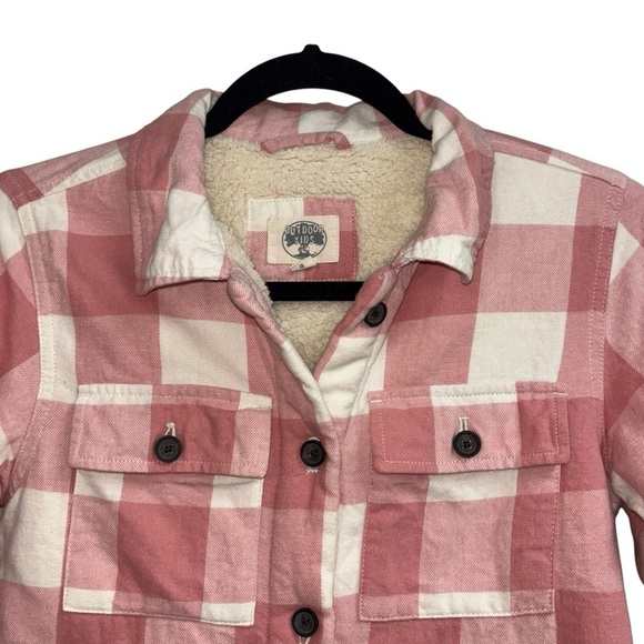 Outdoor Kid's Girl's L Large Shacket Button Down Flannel Shirt Sherpa Lined - Picture 2 of 6